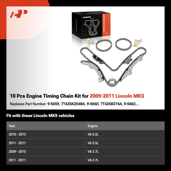 10 Pcs Engine Timing Chain Kit for 2009-2011 Lincoln MKS