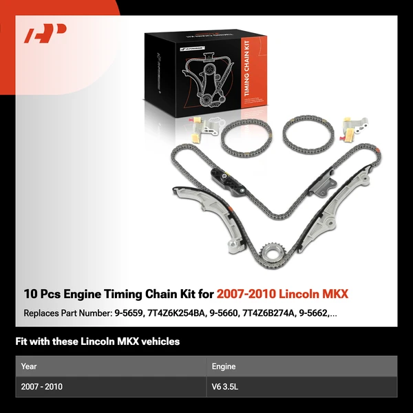 10 Pcs Engine Timing Chain Kit for 2007-2010 Lincoln MKX