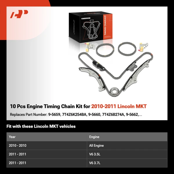 10 Pcs Engine Timing Chain Kit for 2010-2011 Lincoln MKT