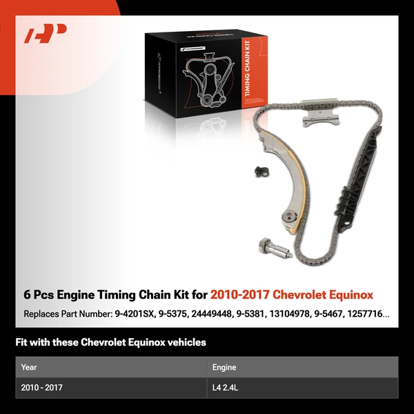 6 Pcs Engine Timing Chain Kit for 2010-2017 Chevrolet Equinox