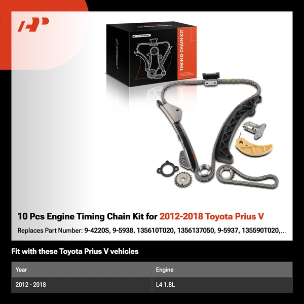 10 Pcs Engine Timing Chain Kit for 2012-2018 Toyota Prius V
