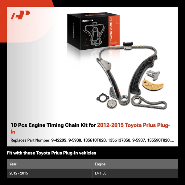 10 Pcs Engine Timing Chain Kit for 2012-2015 Toyota Prius Plug-In