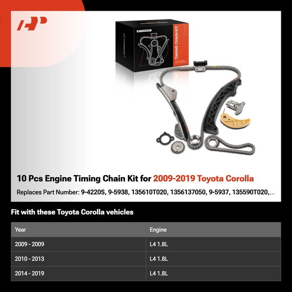 10 Pcs Engine Timing Chain Kit for 2009-2019 Toyota Corolla