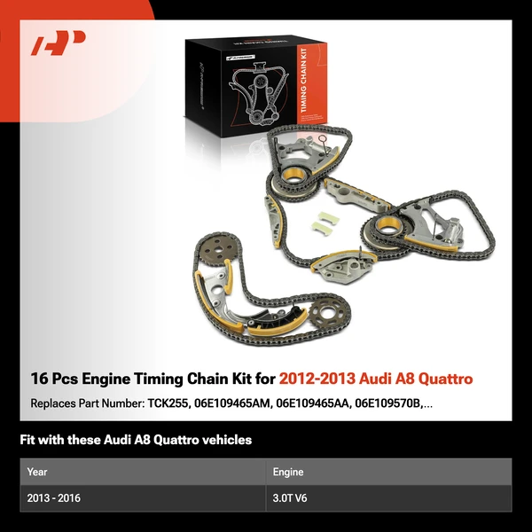 16 Pcs Engine Timing Chain Kit for 2012-2013 Audi A8 Quattro
