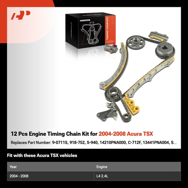 12 Pcs Engine Timing Chain Kit for 2004-2008 Acura TSX