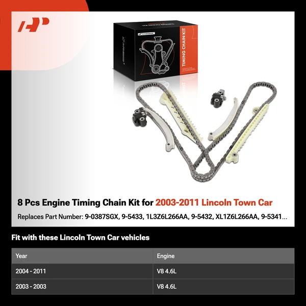 8 Pcs Engine Timing Chain Kit for 2003-2011 Lincoln Town Car