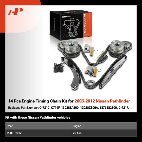 14 Pcs Engine Timing Chain Kit for 2005-2012 Nissan Pathfinder