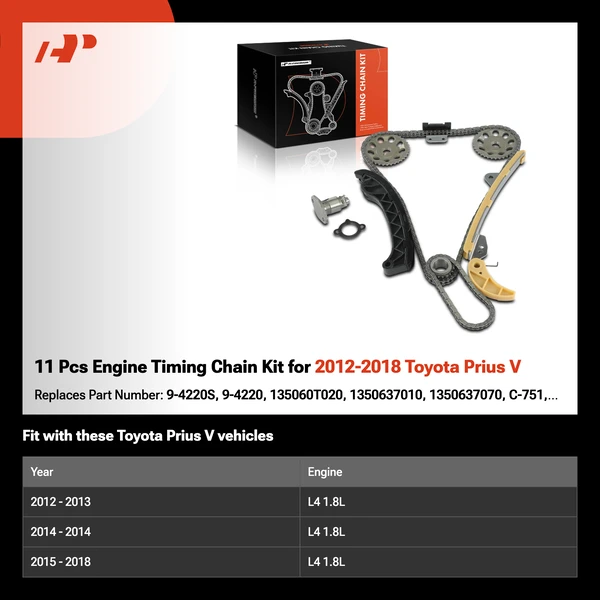 11 Pcs Engine Timing Chain Kit for 2012-2018 Toyota Prius V