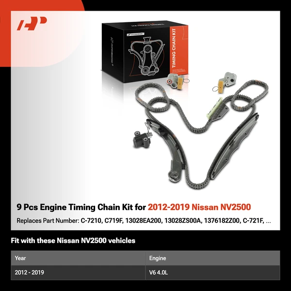9 Pcs Engine Timing Chain Kit for 2012-2019 Nissan NV2500