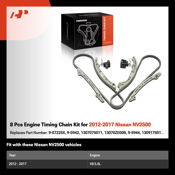 8 Pcs Engine Timing Chain Kit for 2012-2017 Nissan NV2500