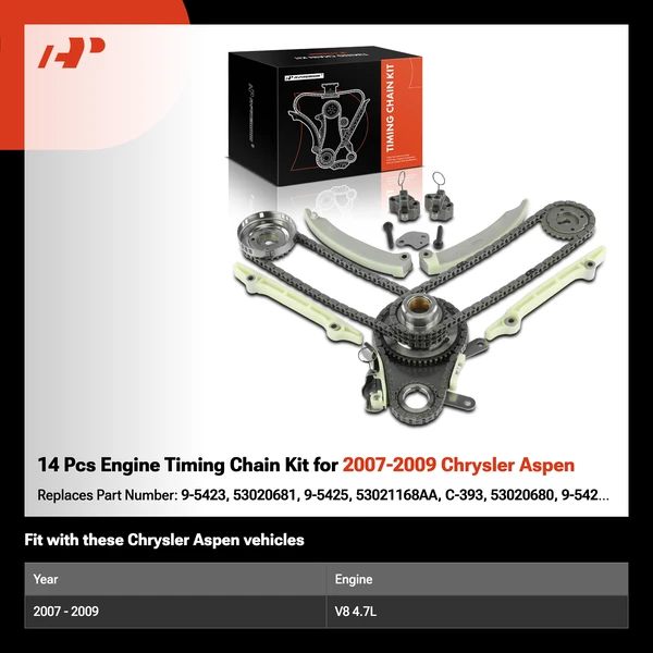 14 Pcs Engine Timing Chain Kit for 2007-2009 Chrysler Aspen