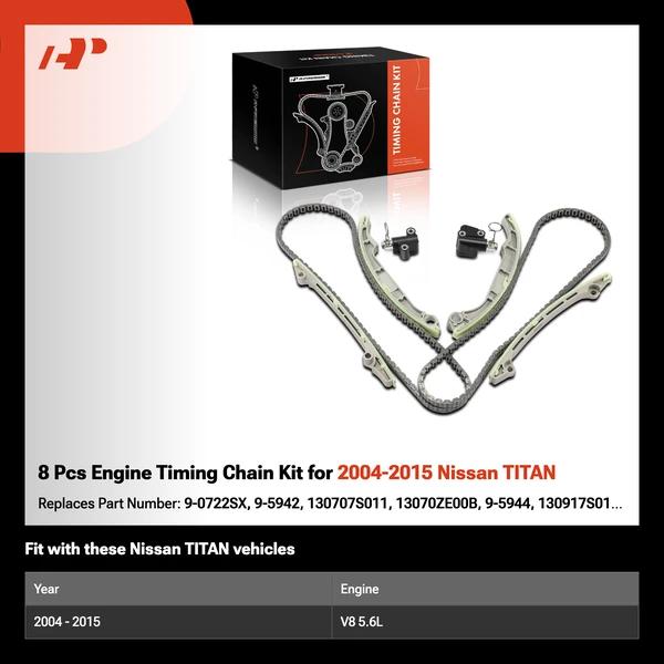 8 Pcs Engine Timing Chain Kit for 2004-2015 Nissan TITAN