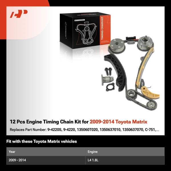 12 Pcs Engine Timing Chain Kit for 2009-2014 Toyota Matrix