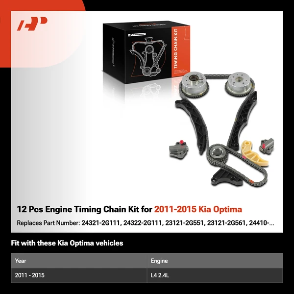 12 Pcs Engine Timing Chain Kit for 2011-2015 Kia Optima