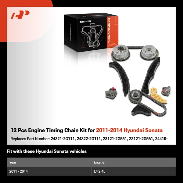 12 Pcs Engine Timing Chain Kit for 2011-2014 Hyundai Sonata