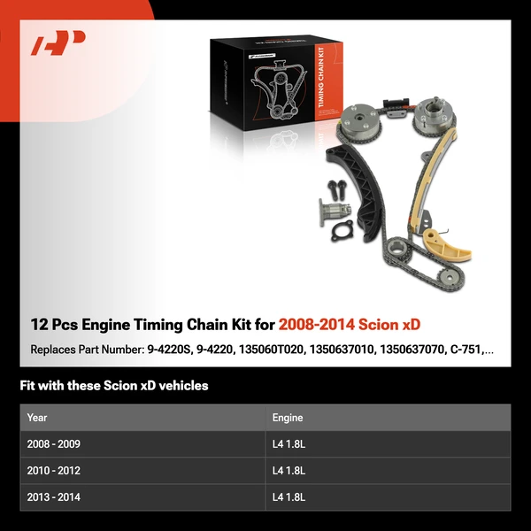 12 Pcs Engine Timing Chain Kit for 2008-2014 Scion xD