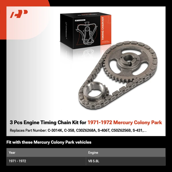 3 Pcs Engine Timing Chain Kit for 1971-1972 Mercury Colony Park