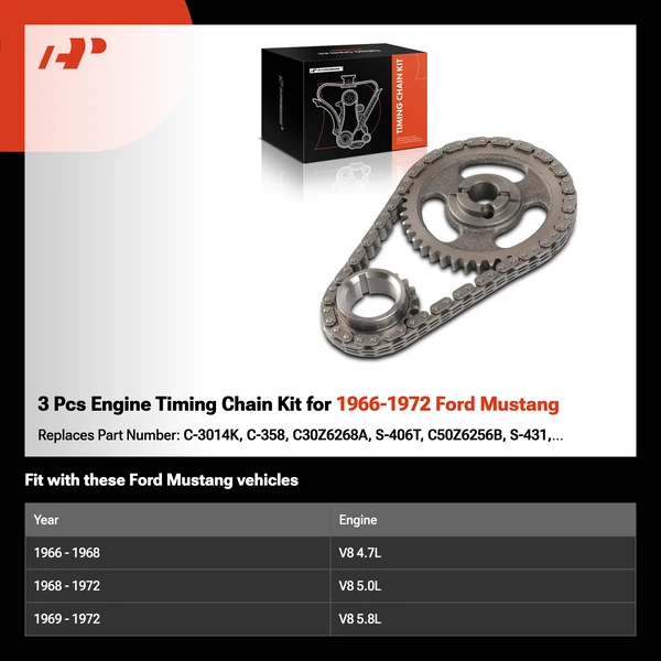 3 Pcs Engine Timing Chain Kit for 1966-1972 Ford Mustang