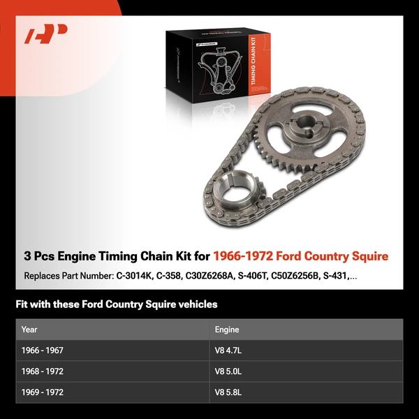 3 Pcs Engine Timing Chain Kit for 1966-1972 Ford Country Squire