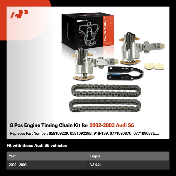 8 Pcs Engine Timing Chain Kit for 2002-2003 Audi S6