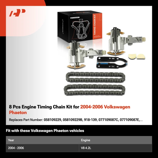 8 Pcs Engine Timing Chain Kit for 2004-2006 Volkswagen Phaeton
