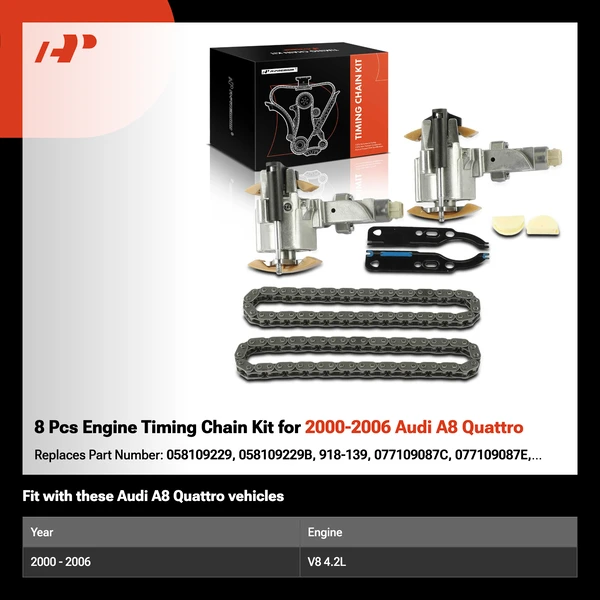 8 Pcs Engine Timing Chain Kit for 2000-2006 Audi A8 Quattro