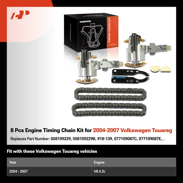 8 Pcs Engine Timing Chain Kit for 2004-2007 Volkswagen Touareg