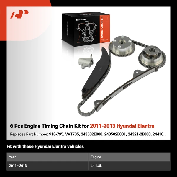 6 Pcs Engine Timing Chain Kit for 2011-2013 Hyundai Elantra