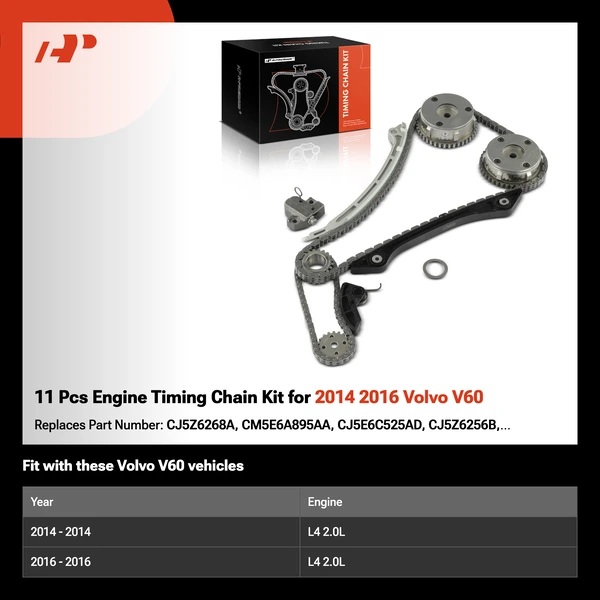 11 Pcs Engine Timing Chain Kit for 2014 2016 Volvo V60