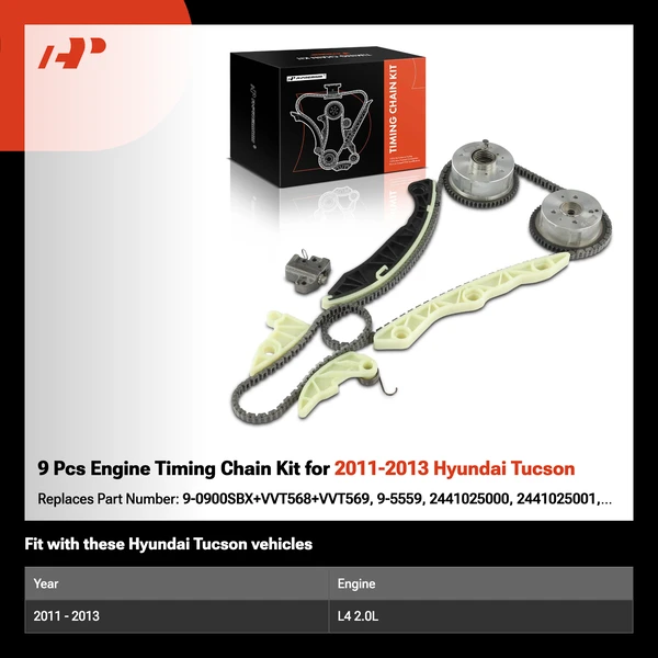 9 Pcs Engine Timing Chain Kit for 2011-2013 Hyundai Tucson