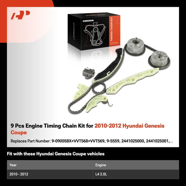 9 Pcs Engine Timing Chain Kit for 2010-2012 Hyundai Genesis Coupe