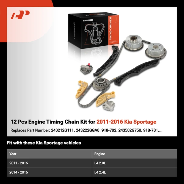 12 Pcs Engine Timing Chain Kit for 2011-2016 Kia Sportage