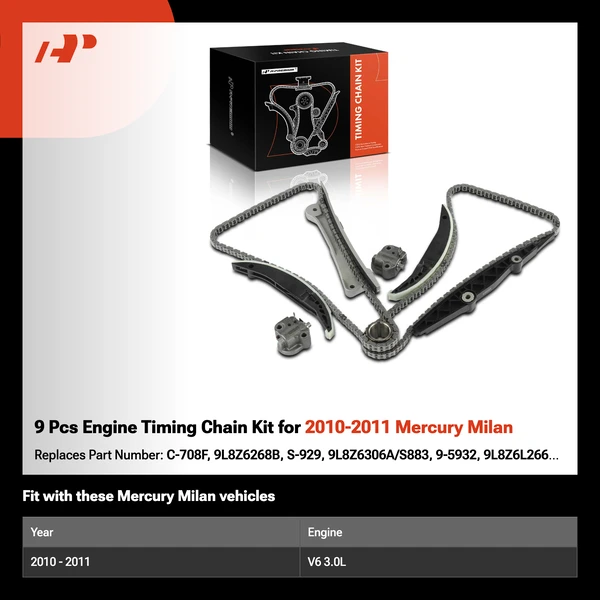 9 Pcs Engine Timing Chain Kit for 2010-2011 Mercury Milan