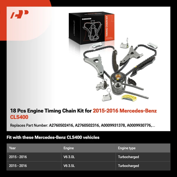 18 Pcs Engine Timing Chain Kit for 2015-2016 Mercedes-Benz CLS400