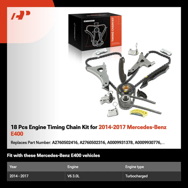 18 Pcs Engine Timing Chain Kit for 2014-2017 Mercedes-Benz E400