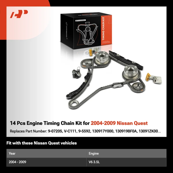 14 Pcs Engine Timing Chain Kit for 2004-2009 Nissan Quest