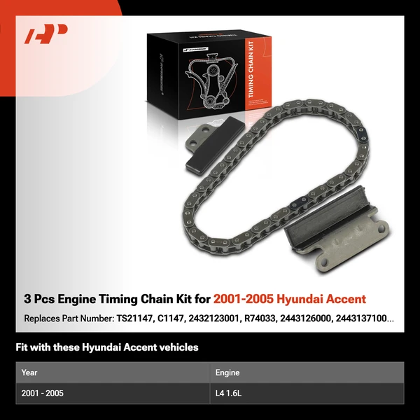 3 Pcs Engine Timing Chain Kit for 2001-2005 Hyundai Accent