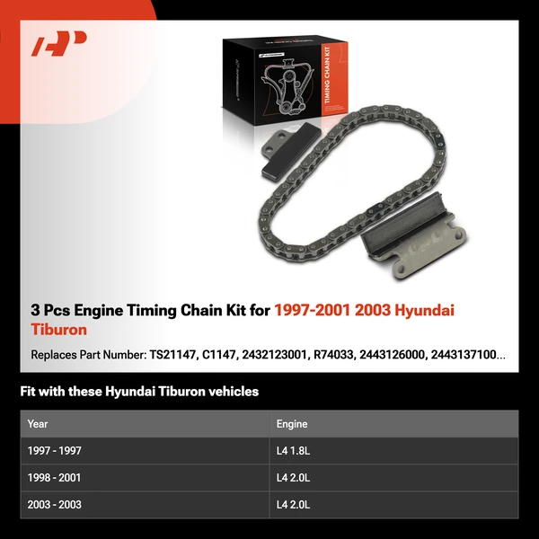 3 Pcs Engine Timing Chain Kit for 1997-2001 2003 Hyundai Tiburon