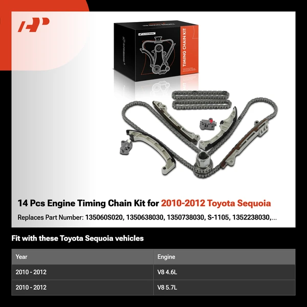 14 Pcs Engine Timing Chain Kit for 2010-2012 Toyota Sequoia