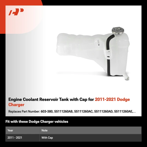 Engine Coolant Reservoir Tank with Cap for 2011-2021 Dodge Charger