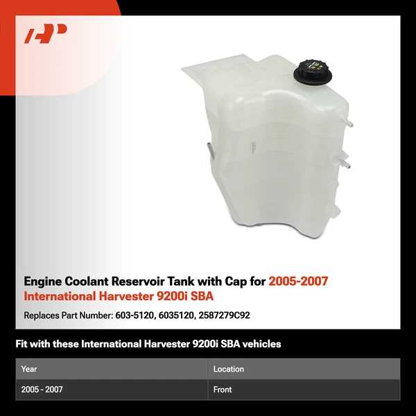 Engine Coolant Reservoir Tank with Cap for 2005-2007 International Harvester 9200i SBA