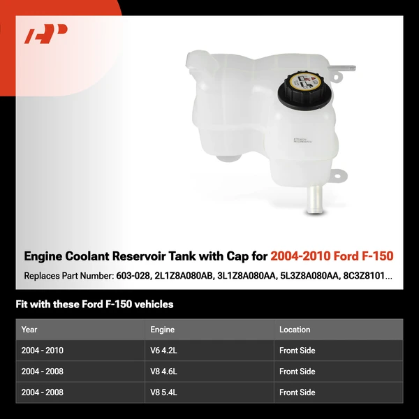 Engine Coolant Reservoir Tank with Cap for 2004-2010 Ford F-150
