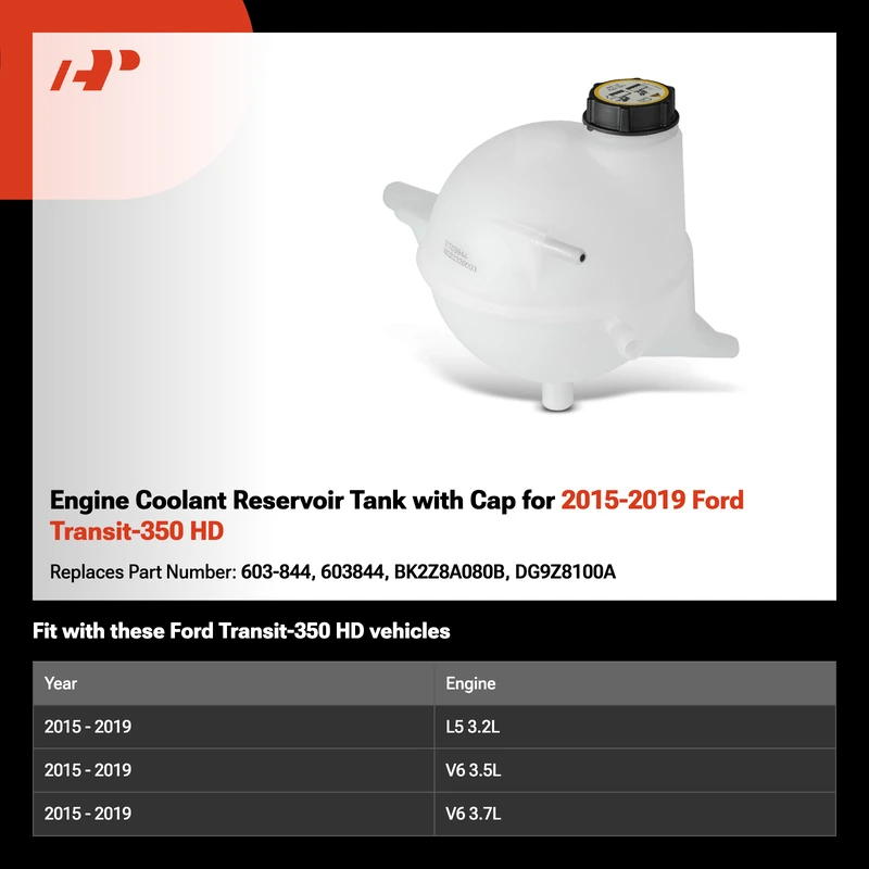 Engine Coolant Reservoir Tank with Cap for 2015-2019 Ford Transit-350 HD