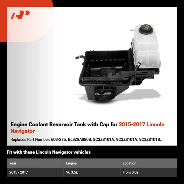 Engine Coolant Reservoir Tank with Cap for 2015-2017 Lincoln Navigator
