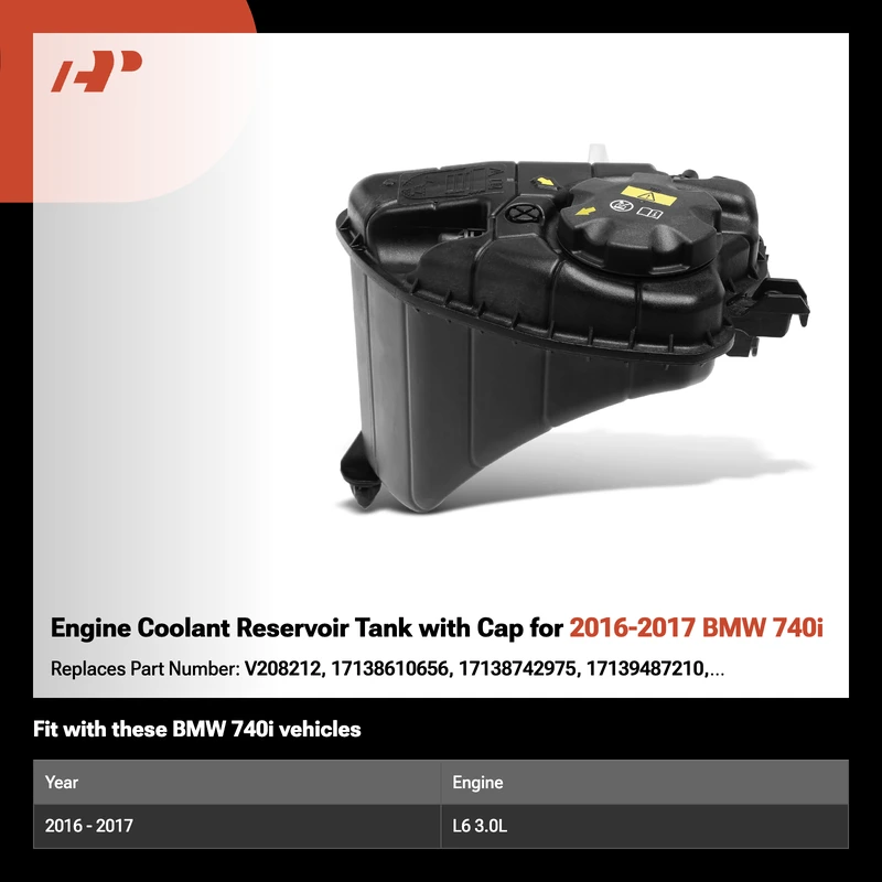 Engine Coolant Reservoir Tank with Cap for 2016-2017 BMW 740i