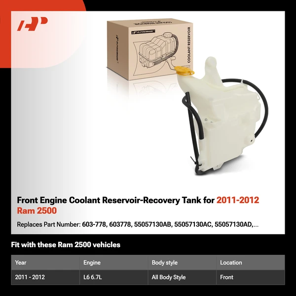 Front Engine Coolant Reservoir-Recovery Tank for 2011-2012 Ram 2500