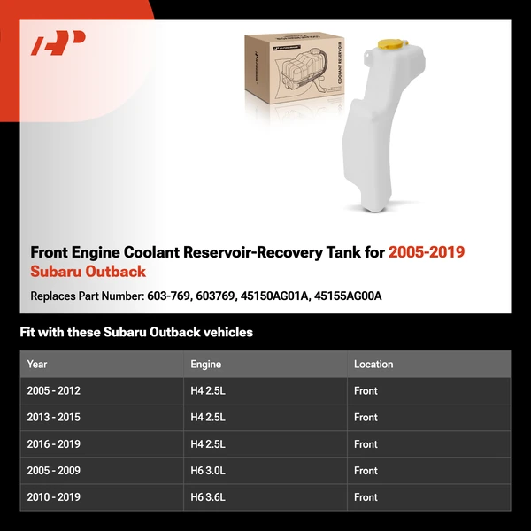 Front Engine Coolant Reservoir-Recovery Tank for 2005-2019 Subaru Outback