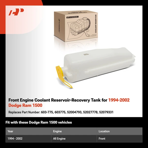 Front Engine Coolant Reservoir-Recovery Tank for 1994-2002 Dodge Ram 1500