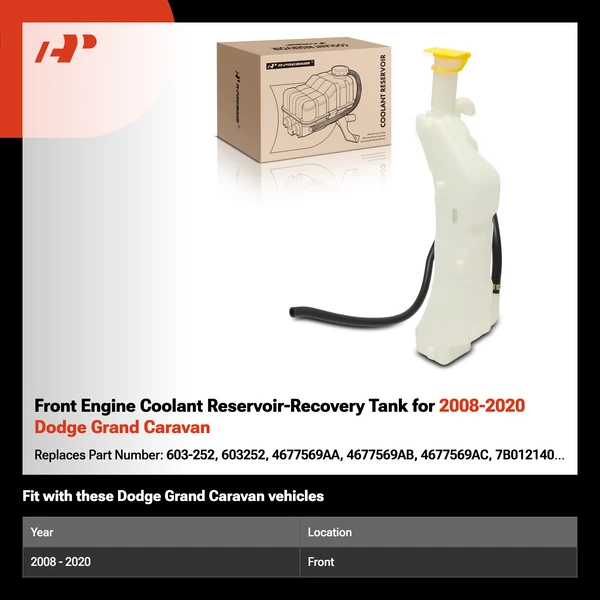 Front Engine Coolant Reservoir-Recovery Tank for 2008-2020 Dodge Grand Caravan