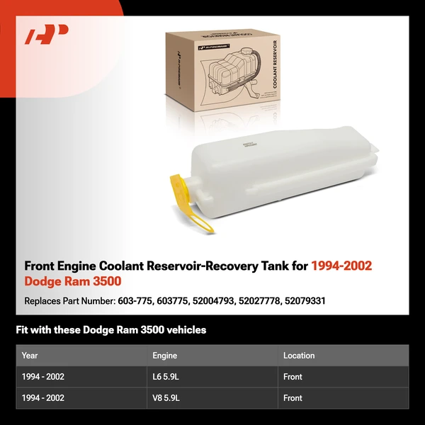 Front Engine Coolant Reservoir-Recovery Tank for 1994-2002 Dodge Ram 3500